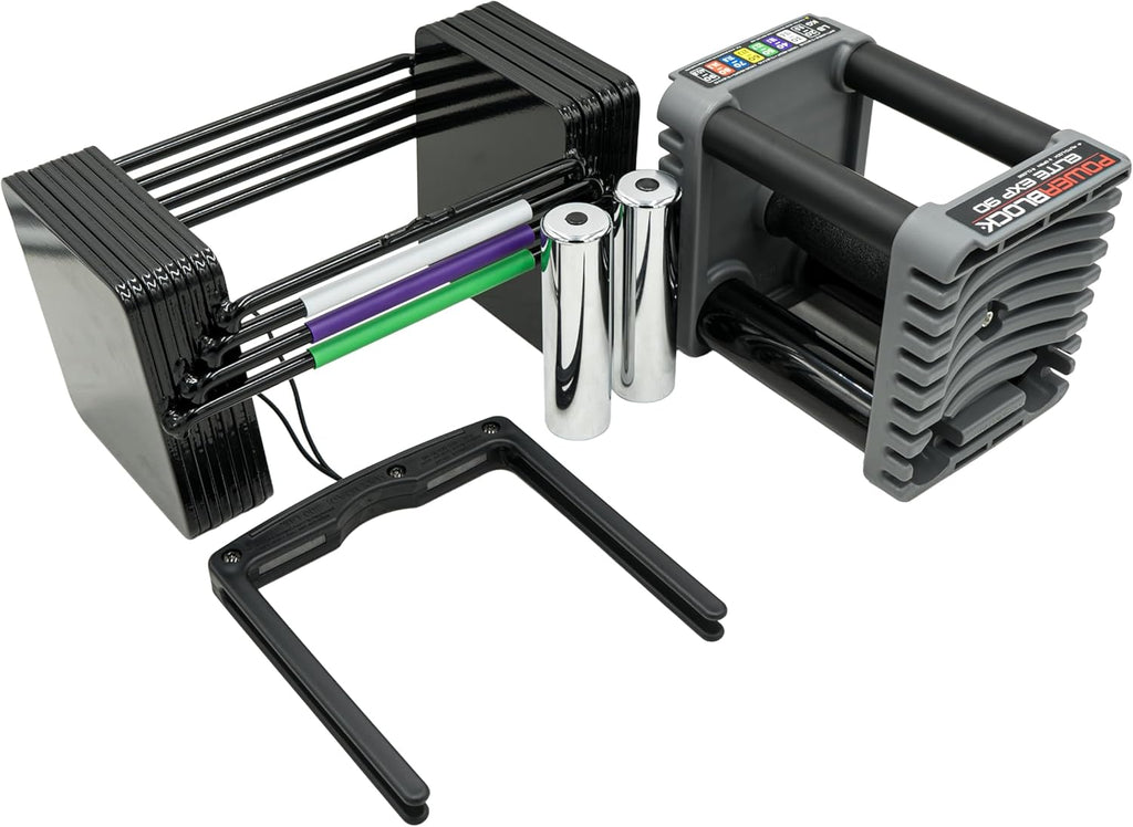 PowerBlock Elite EXP Adjustable Dumbbells, Sold in Pairs, Stage 1, 5-50 lb. Dumbbells, Durable Steel Build, Innovative Workout Equipment, All-in-One Dumbbells, Expandable with Expansion Kits