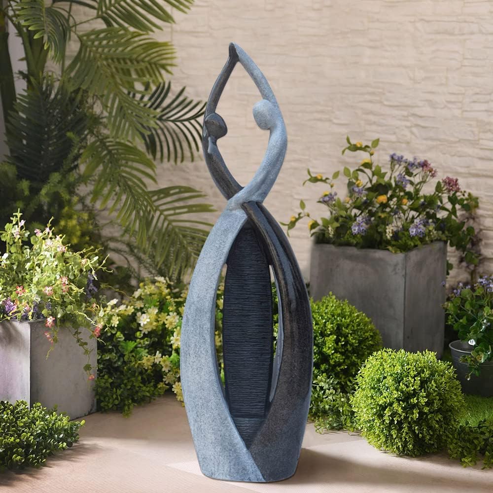 Graceful Dancing Couple Outdoor Fountain 57' Cast Stone Garden Statue Water Fountain Large Fiberglass Decorative Water Fountains in Marble Color