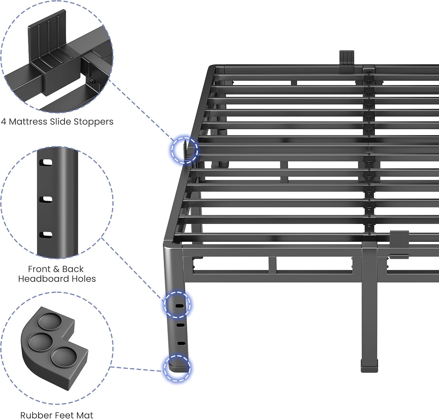 NKZ California King Size Bed Frame 18 Inch, Metal Bed Frame & Box Spring 2 in 1 Platform with Round Corner Legs, 4000Lbs Heavy Duty Tall Metal Frame, Headboard Hole, Noise-Free, Easy Assembly