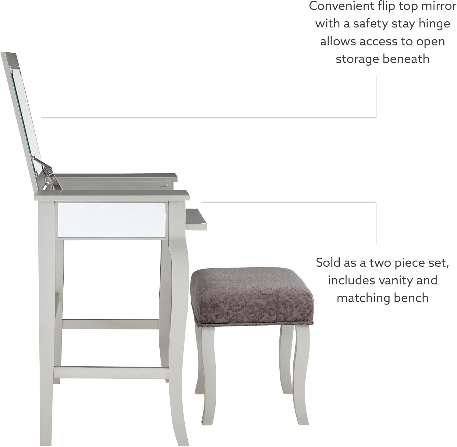 Linon Silver Harper Vanity Set, 32' W x 18' D x 46.75' H