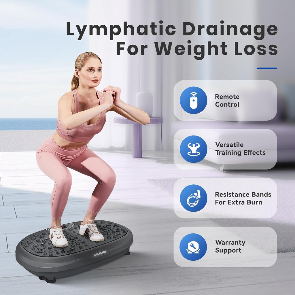 EILISON FitMaxx 3D XL Vibration Plate Exercise Machine - Whole Body Workout Vibration Platform w/Loop Bands - Lymphatic Drainage Machine for Weight Loss, Shaping, Recovery