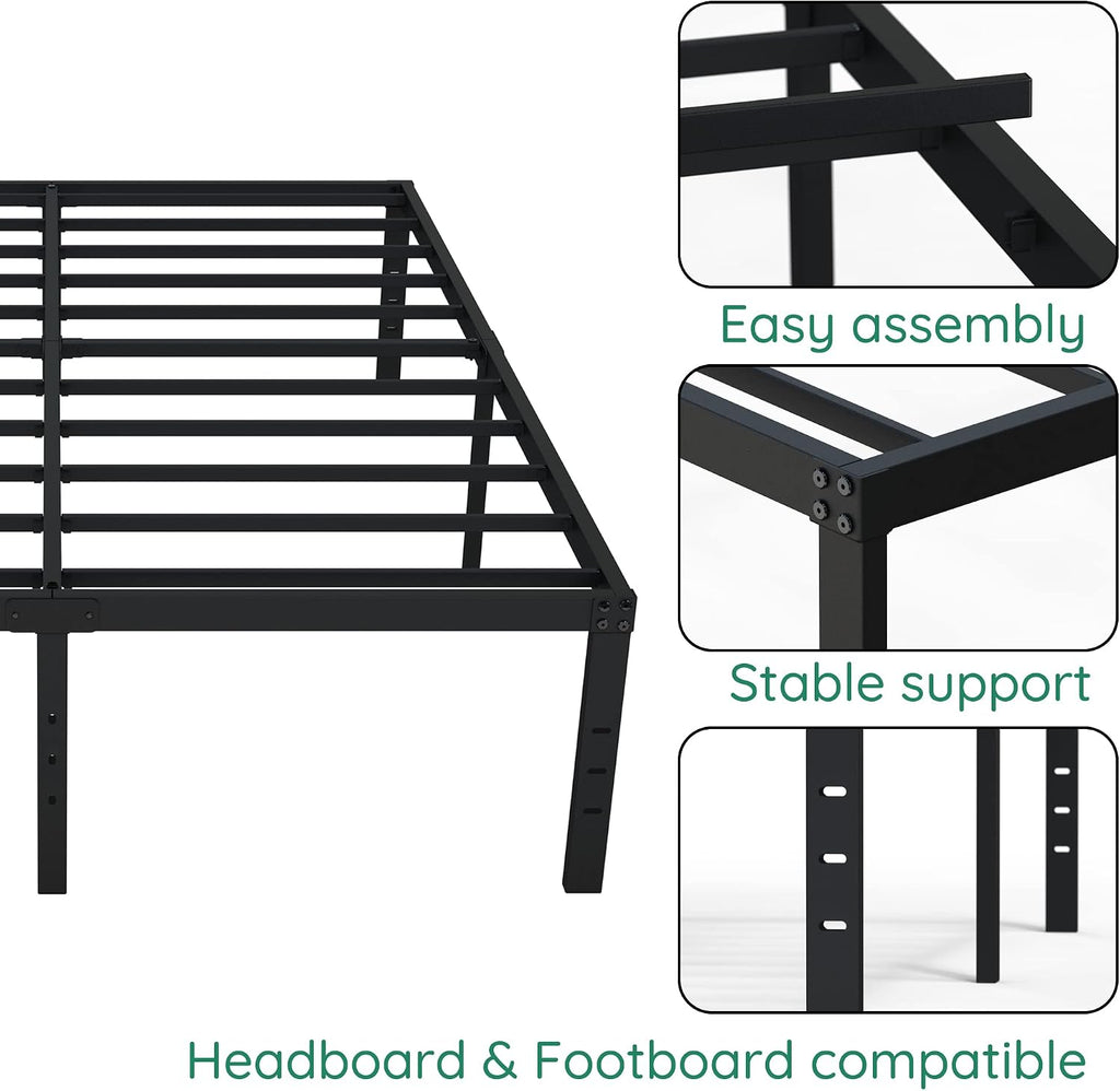 DiaOutro 18 Inch Full XL Bed Frame Heavy Duty Metal Platform No Box Spring Needed, Maximum Storage, Easy Assembly, Noise Free, Black