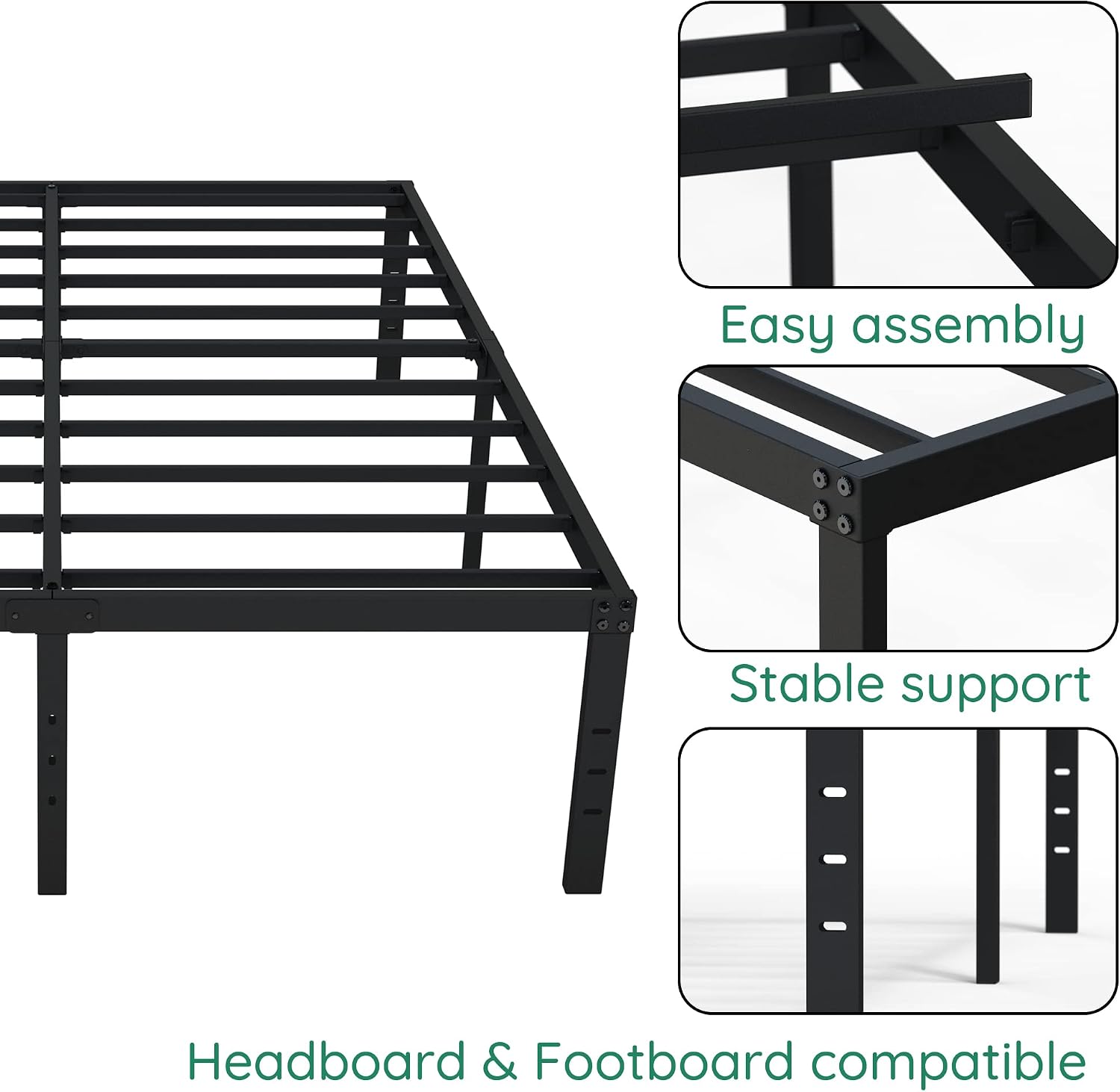 DiaOutro 18 Inch King Bed Frame Heavy Duty Metal Platform No Box Spring Needed, Maximum Storage, Easy Assembly, Noise Free, Black