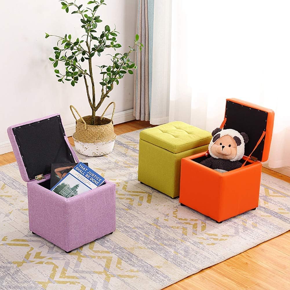 BTZHY Vanity Chair,Linen Upholstered Storage Bench Footrest Stool,Cube Organizer Box Pouffe Footstool Wood Feet Puff Seat-Green 30x30x35cm