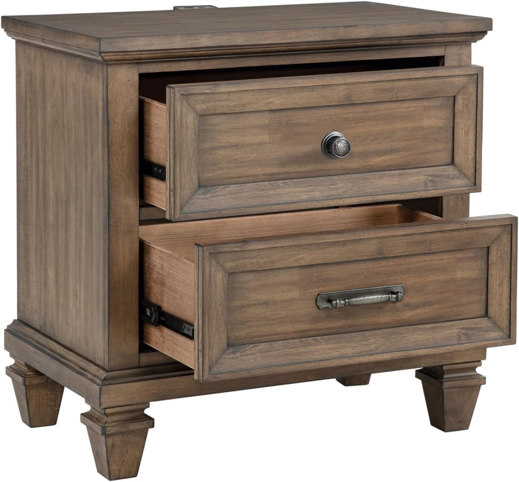 New Classic Furniture Mariana 4-Piece Wood Cal King Bedroom Set with Nightstand, Vintage Mocha