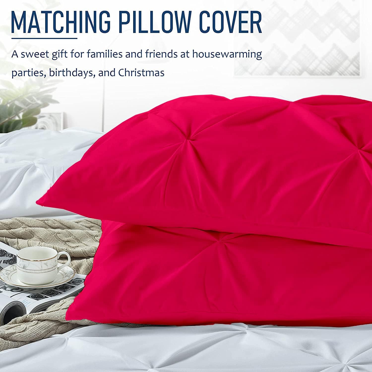 Crown Collection Luxuriate Hotel 1000-TC Hypoallergenic Ultra Soft Design 100% Egyptian Cotton Pinch Plated Duvet Cover with Zipper Colser & 2pcs Pillow Case Set (Super King Plus 120X120, Hot Pink)