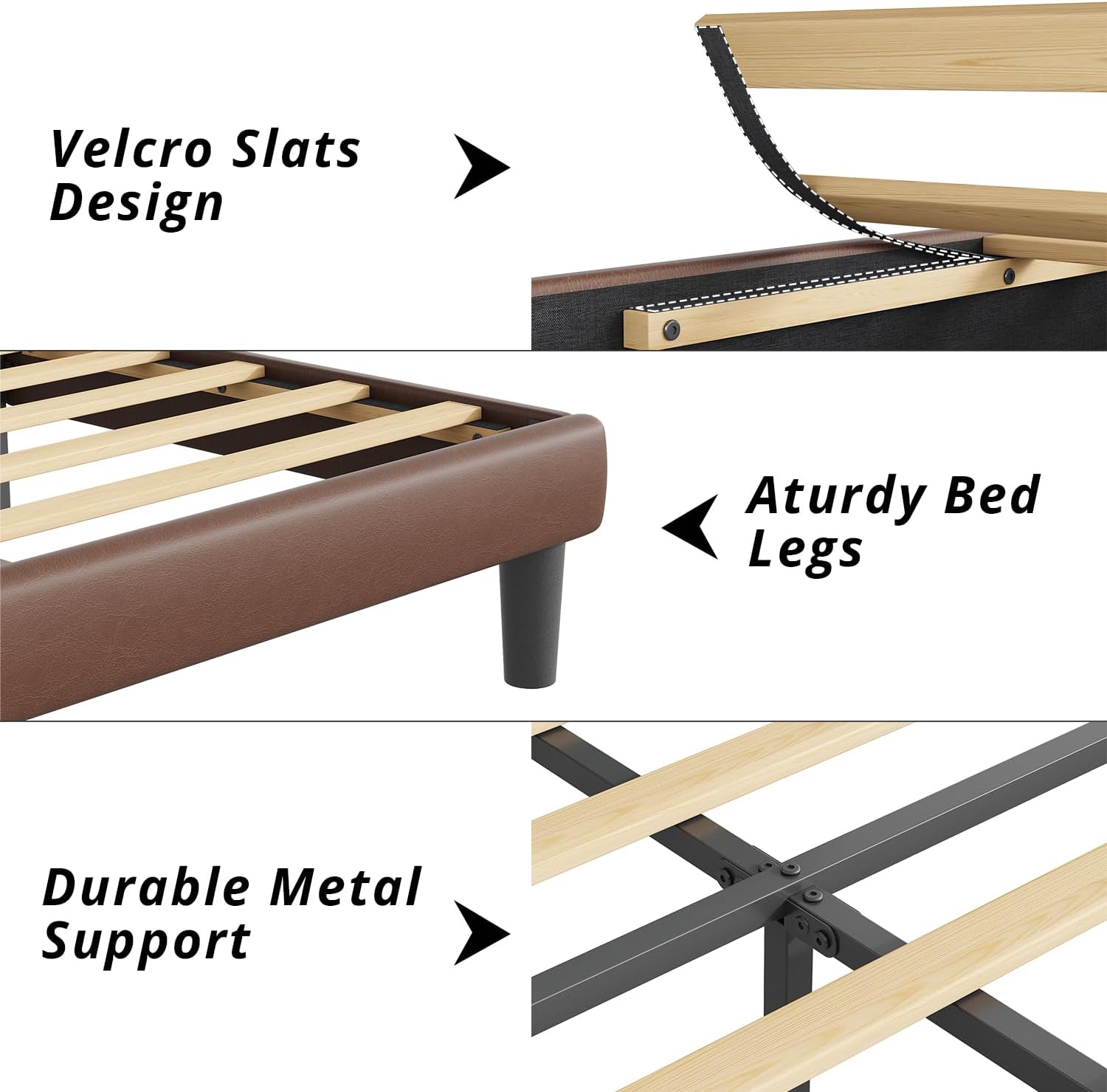 Queen Size Bed Frame with Upholstered Wingback Headboard, Easy Assemnly Platform Bed and Heavy Duty Wooden Slats Support, Noise-Free, No Box Spring Needed (Dark Brown, Queen)