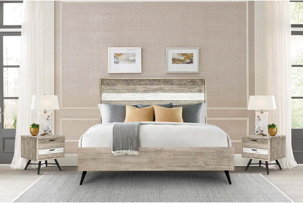 Armen Living Bridges 3 Piece King Bedroom Set in Two-Tone Acacia Wood