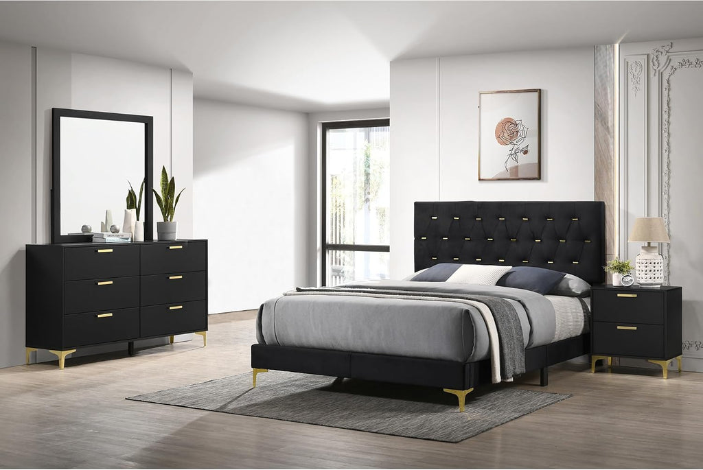 Black/Gold 4-piece Tufted Panel Eastern King Bedroom Set