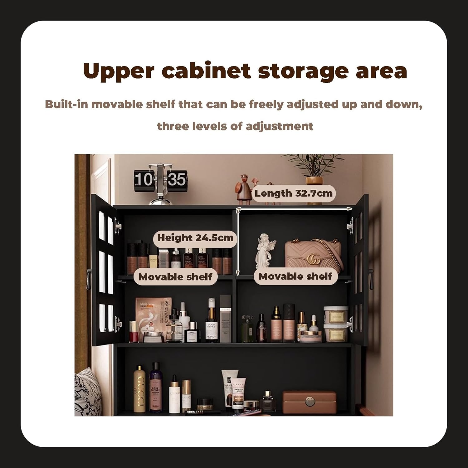 Black Corner Dressing Table Without Mirror,Makeup Vanity Table with Cabinet & Shelf & Handheld Mirror,French(1 Side Cabinet_70CM)