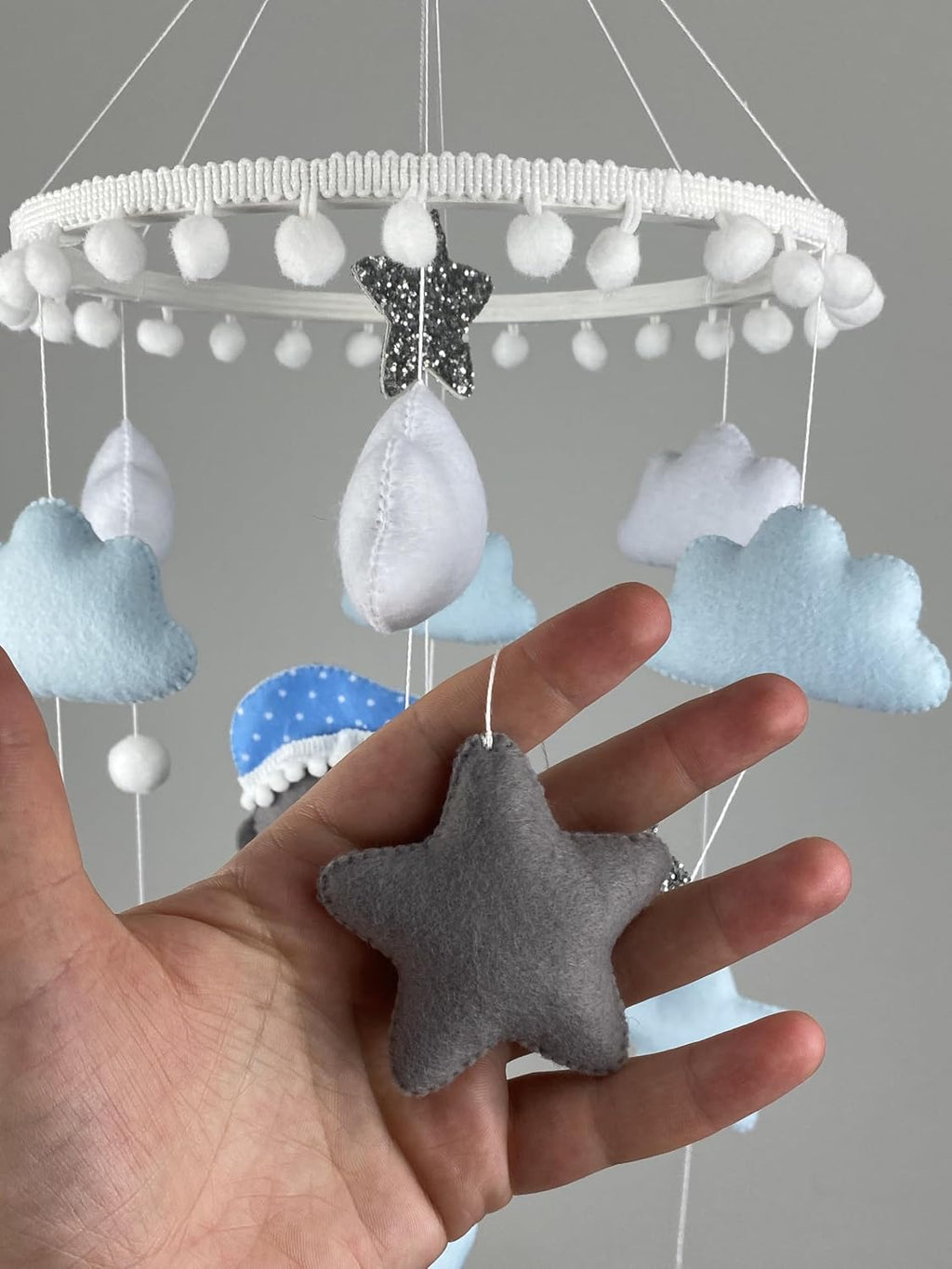Baby Mobile for boy Crib Bear Nursery Decor Baby Crib Mobile Nursery Mobile Cot Mobile Felt Hanging Mobile Blue Teddy Bear Baby Shower New Baby boy Gift