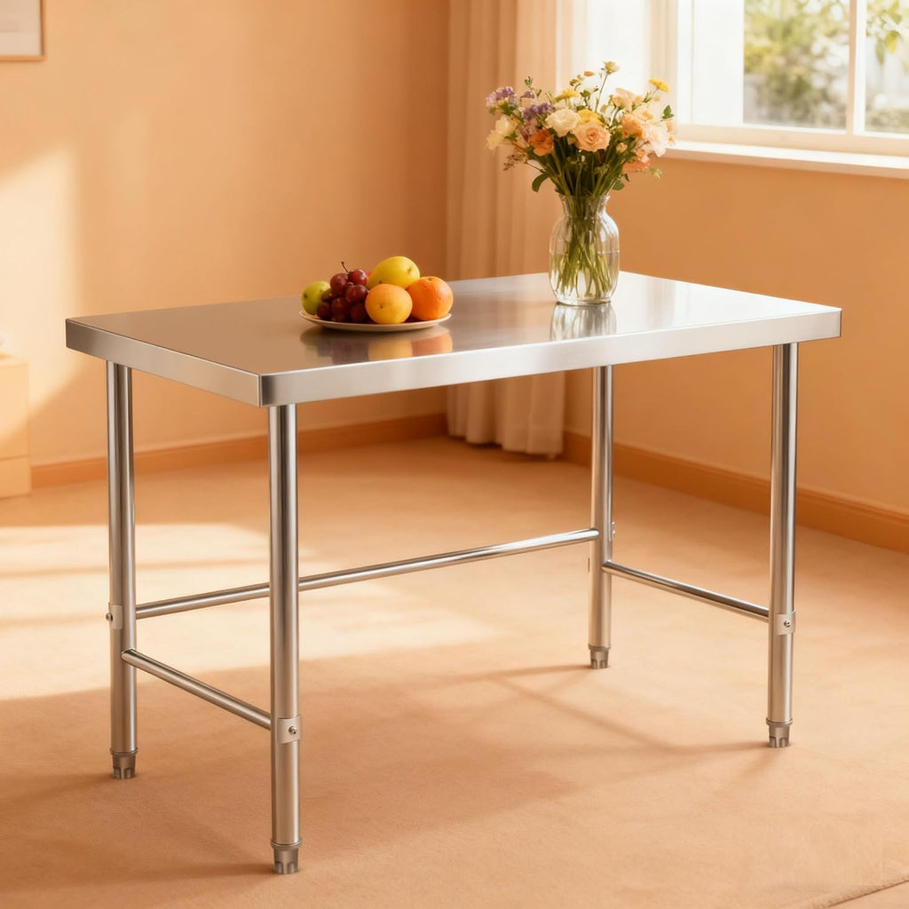 GlowSol Stainless Steel Table 48x24 Inch, NSF Heavy Duty Commercial Prep Table with Open Base, Metal Work Tabl-e for Restaurant Kitchen Home Hotel Food Prep