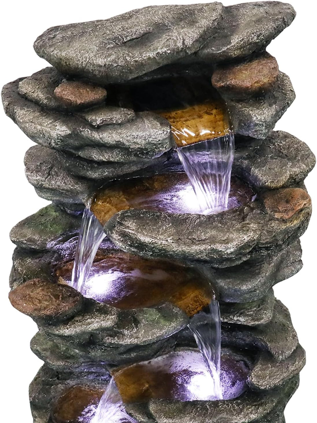 Naturefalls 40inches High Outdoor Rock Water Fountain with LED Lights - 6-Tiers Poly-Resin Cascading Waterfall Fountain for Garden, Patio, Yard, Home Decor