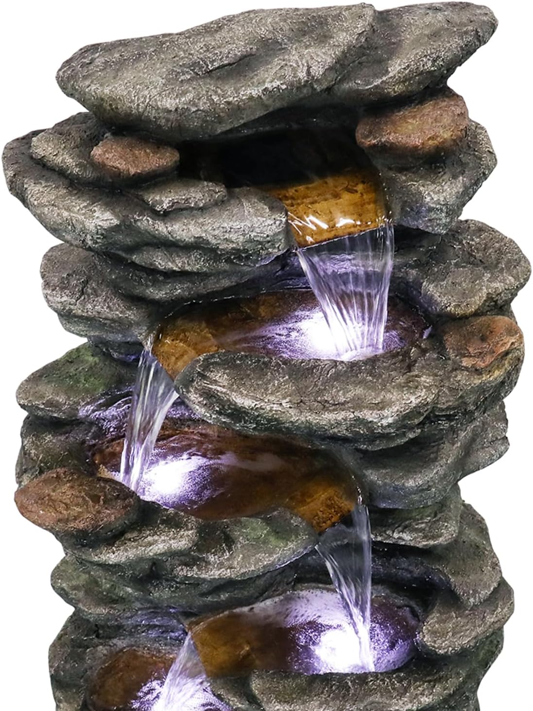 Naturefalls 40inches High Outdoor Rock Water Fountain with LED Lights - 6-Tiers Poly-Resin Cascading Waterfall Fountain for Garden, Patio, Yard, Home Decor