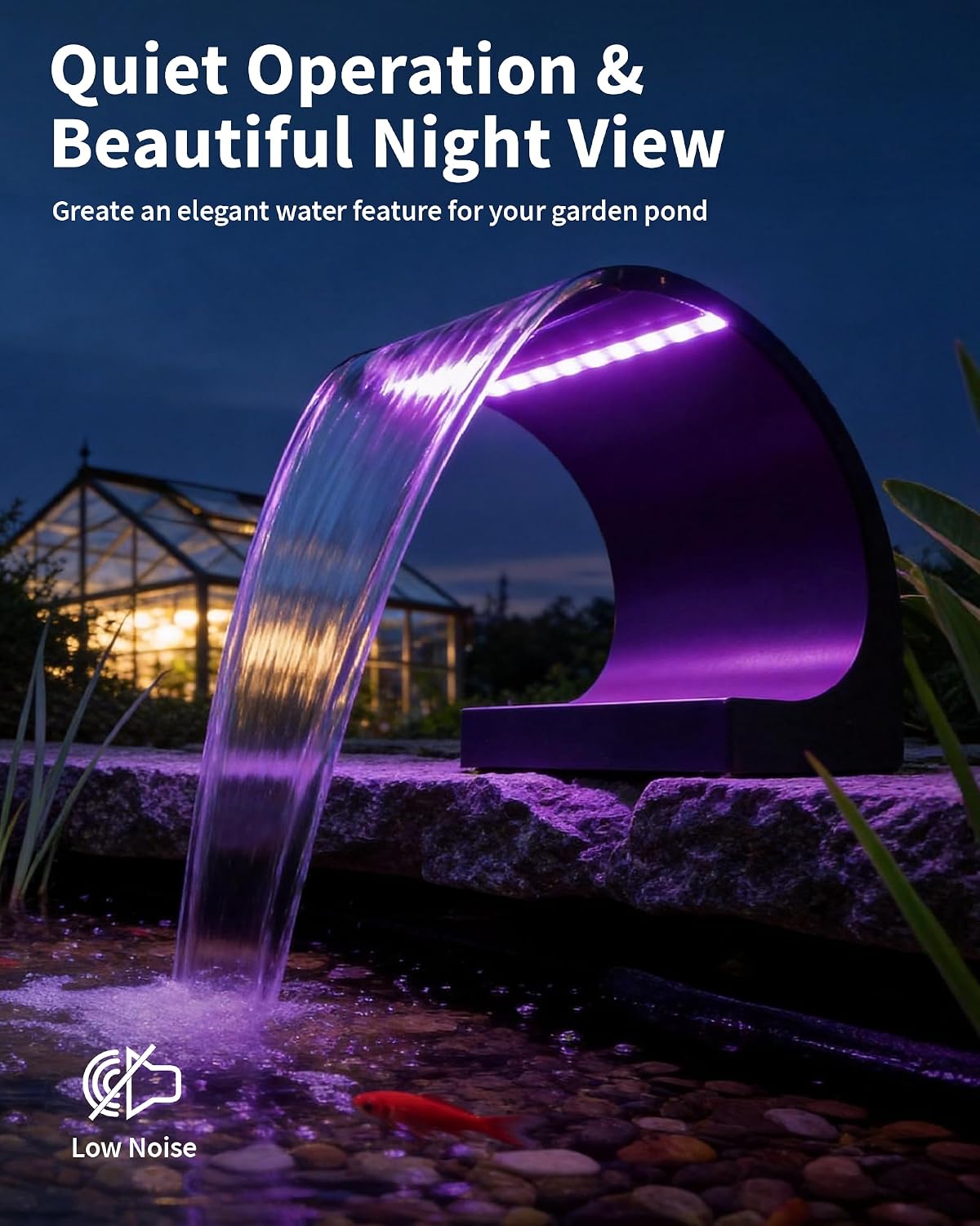 POPOSOAP Pond Waterfall Spillway with LED Lights & 1200GPH Pond Pump, 8Inch Pond Spillway Kit for Garden Ponds, Outdoor Water Feature with App & Remote Control for Backyard Landscape Decoration-P42C