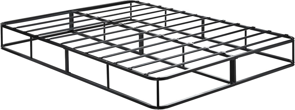Eastern King Mattress Foundation 1pc Black Metal Frame with Textured Fabric Cover