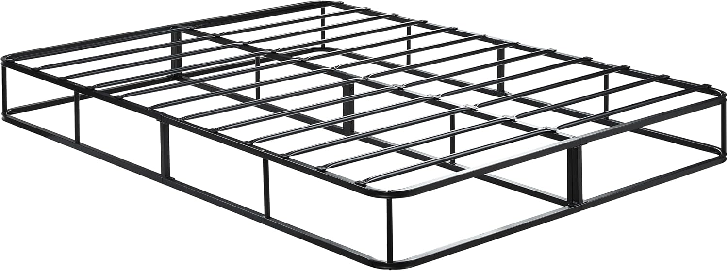 Eastern King Mattress Foundation 1pc Black Metal Frame with Textured Fabric Cover