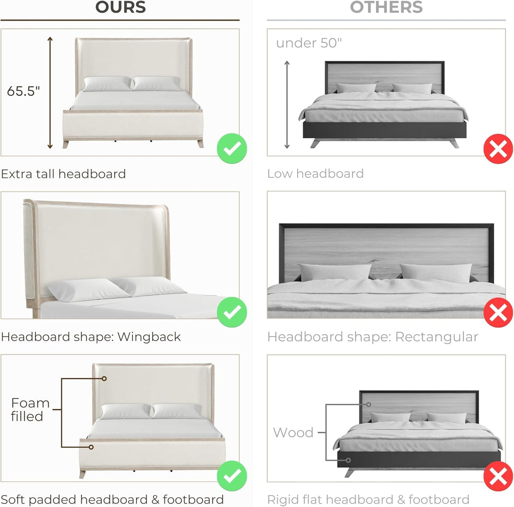 Furniture of America Saries Transitional Solid Wood 3-Piece King Panel Bedroom Set with USB Ports, Shelter Padded Headboard, Soft Curved Edges, Box Spring Needed, Natural Oak