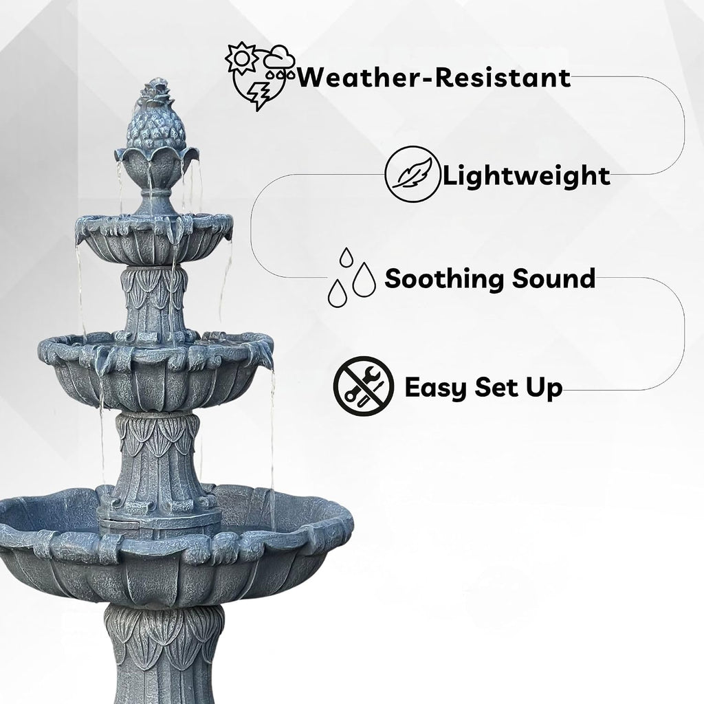 XBrand 58.3' 3-Tier Outdoor Freestanding Water Fountain - Classic Leaf Design, White Resin, Large Bird Bath with Pump - Ideal for Yard, Lawn and Garden, Porch Décor