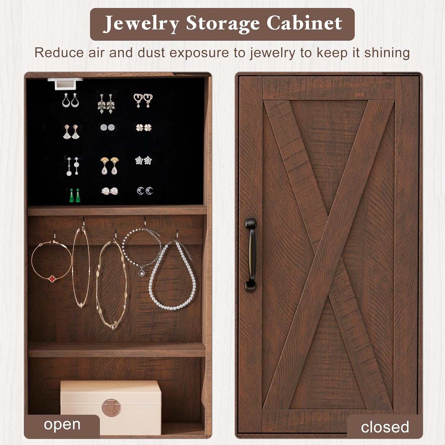 Farmhouse Makeup Vanity Desk with Sliding Mirror and Lights, 42 Wood Vanity Table Set with Glass Top, Power Outlets, Jewelry Storage Cabinet, 4 Drawers, Stool for Country Room Decor, Vintage Cocoa
