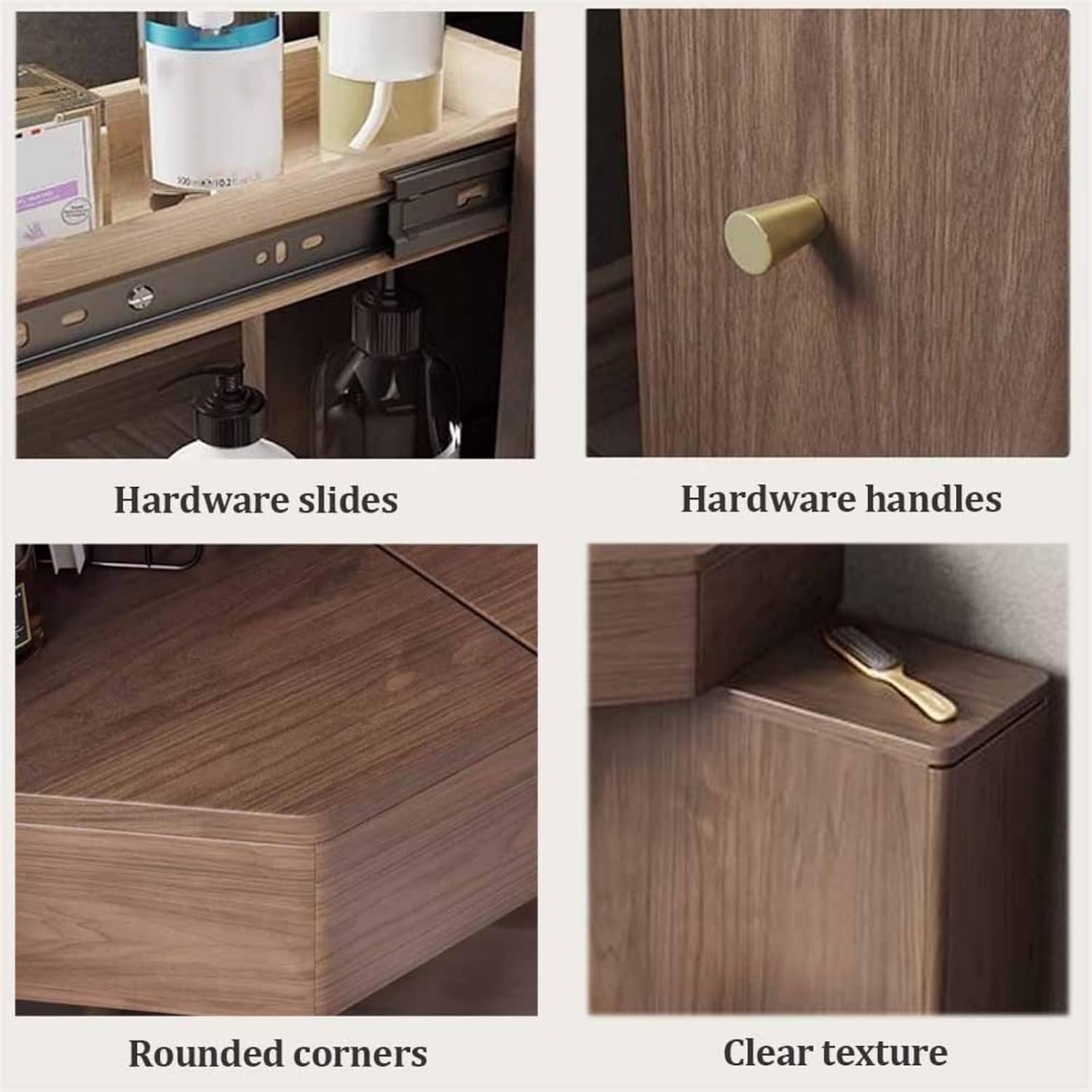 Corner Vanity Desk, Modern Dressing Table with Flip Top Mirror, Compact Vanity with Drawers, Natural Oak Makeup Table for Checkroom Apartment Bedroom Makeup Room(Walnut)