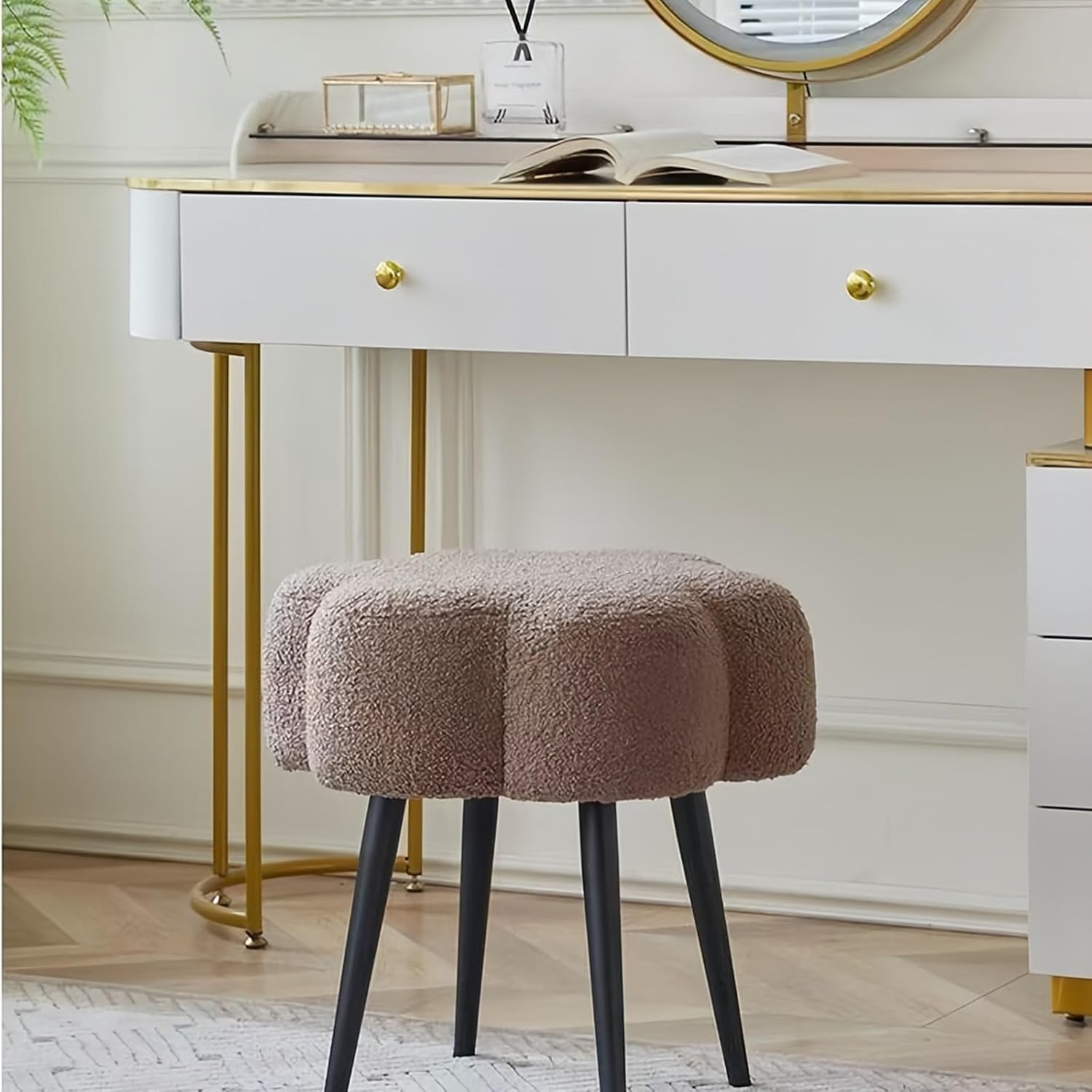 Vanity Stool, Padded Makeup Stool, Features Solid Metal Legs, Ideal for Dressing Corners, Modern Footstool, Easy Assembly(Style 3)