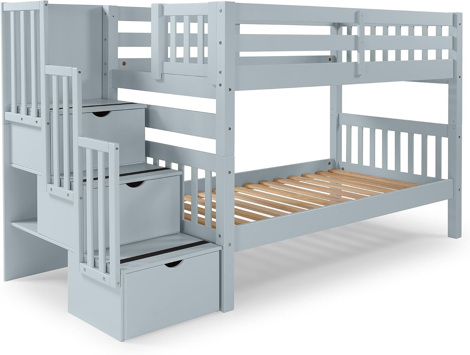 Bedz King Stairway Bunk Beds Twin Over Twin, 3 Step Drawers, Breezy Blue