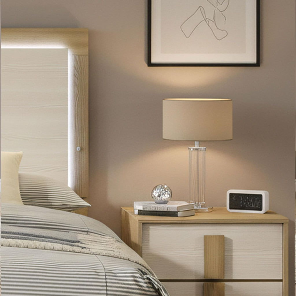 Kings Brand Furniture Boone 3-Piece Bedroom Set – Bed Frame with LED Headboard & 2 Nightstands, Natural/White Wood Finish, Slim-Profile Modern Design (Queen)