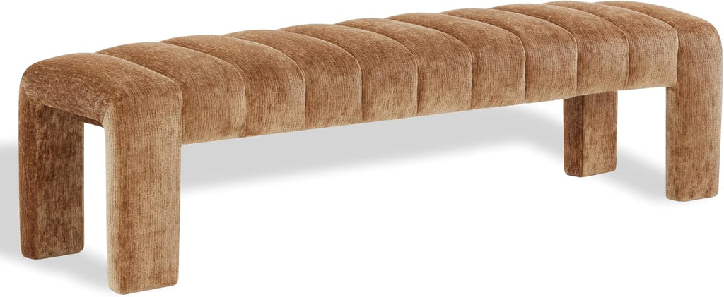 SAFAVIEH Couture Collection – Bellisima Amber Channel Tufted Chenille Bench, Modern Upholstered Accent Seating (SFV5127J)