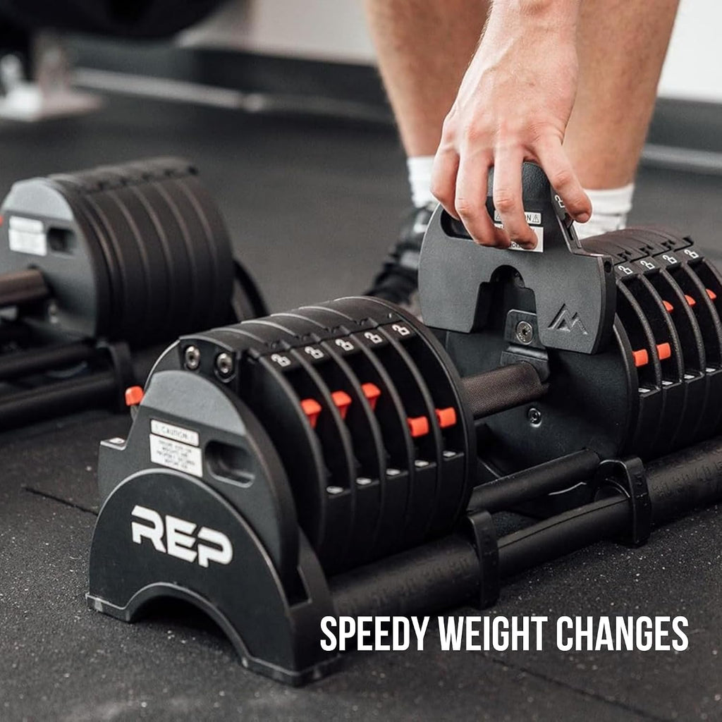 Rep Fitness Quickdraw Adjustable Dumbbells, Multiple weight ranges available including: 5-30, 5-40,5-50 and 5-60 lbs