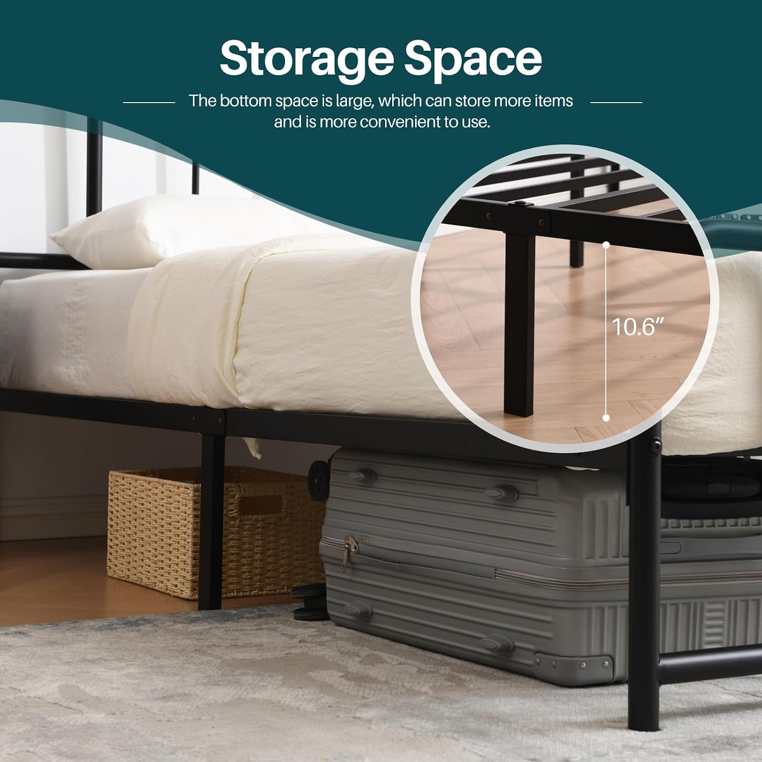 PINJU Metal Platform Bed Frame with Headboard and Footboard, Classic Style, Sturdy Metal Slats, No Box Spring Needed, Easy Installation (Black, Full)