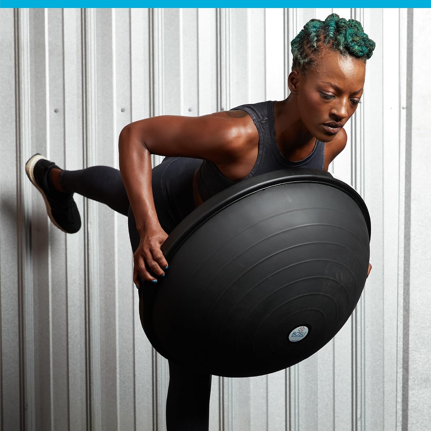 Bosu Balance Ball Exercise Trainer, Home Gym Equipment w/Guided Workouts & Pump, 26' Inflatable Fitness Platform for Strength Training, Standing, Balancing, and Core Workout