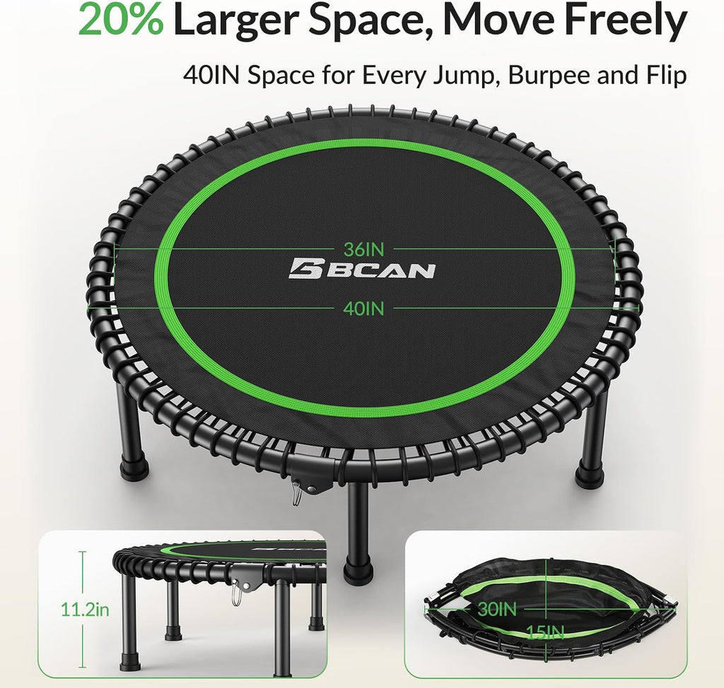 BCAN 450/550LBS Mini Rebounder Trampoline for Adults, 40'/48' Foldable Fitness Trampoline with Bungees, Quiet & Stable Exercise Trampoline Indoor/Home/Garden (BT2, Without Handle)