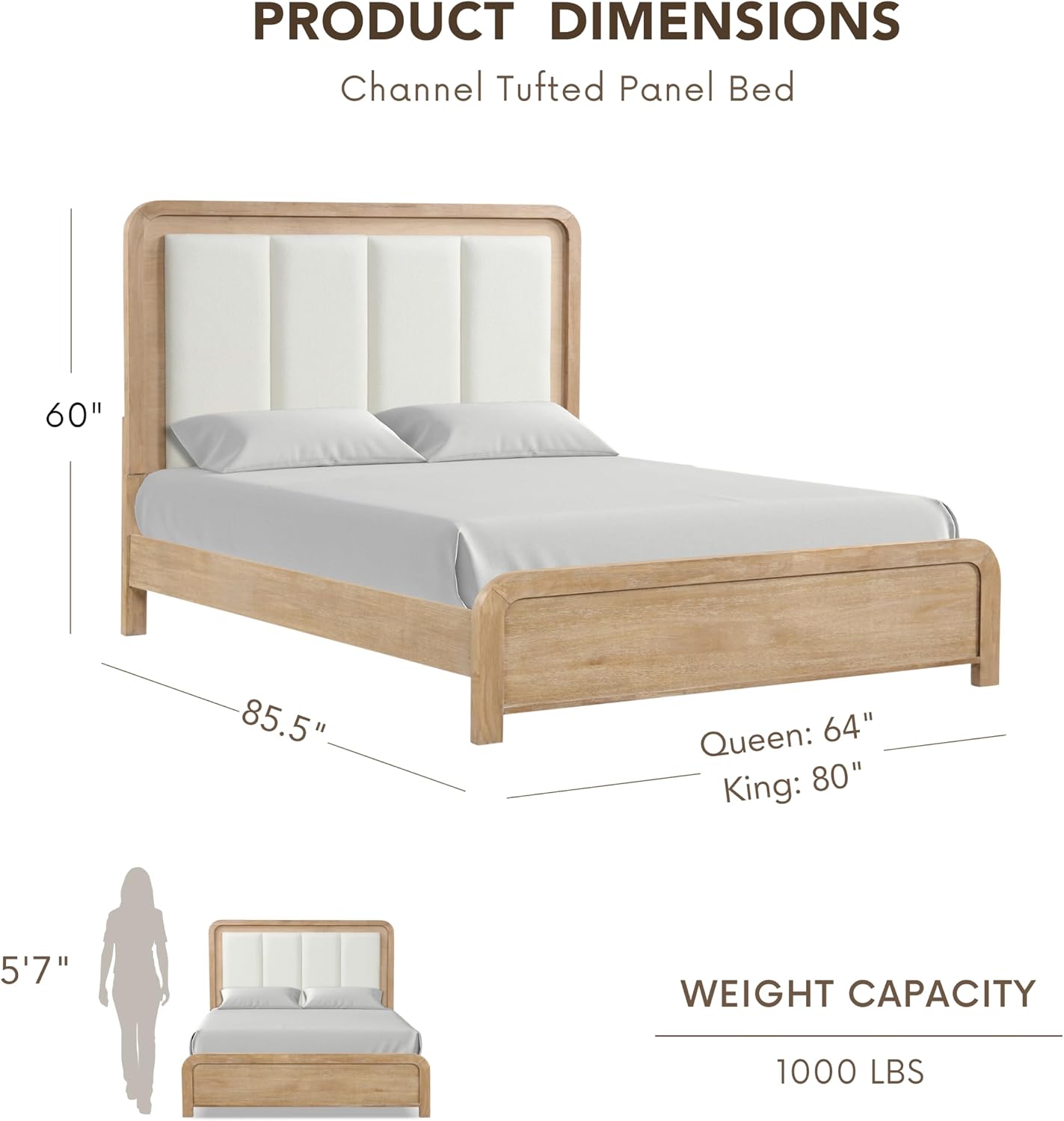 Furniture of America Verena Boho Solid Wood 3-Piece Queen Panel Bedroom Set with Channel Padded Headboard, Metal Side Glide and Finger Pulls, Box Spring Needed, Natural