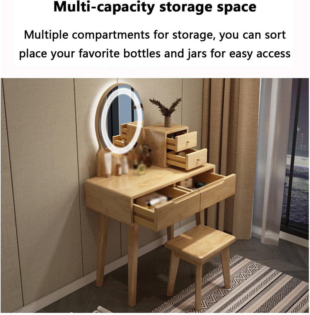 Small Vanity Desk Vanity Desk with Lights Vanity Desk with Mirror and Lights Multi-Capacity Storage Space Light-Filling Makeup Mirror Rounded Corners for Storage Suitable,B-80 * 45 * 75 cm