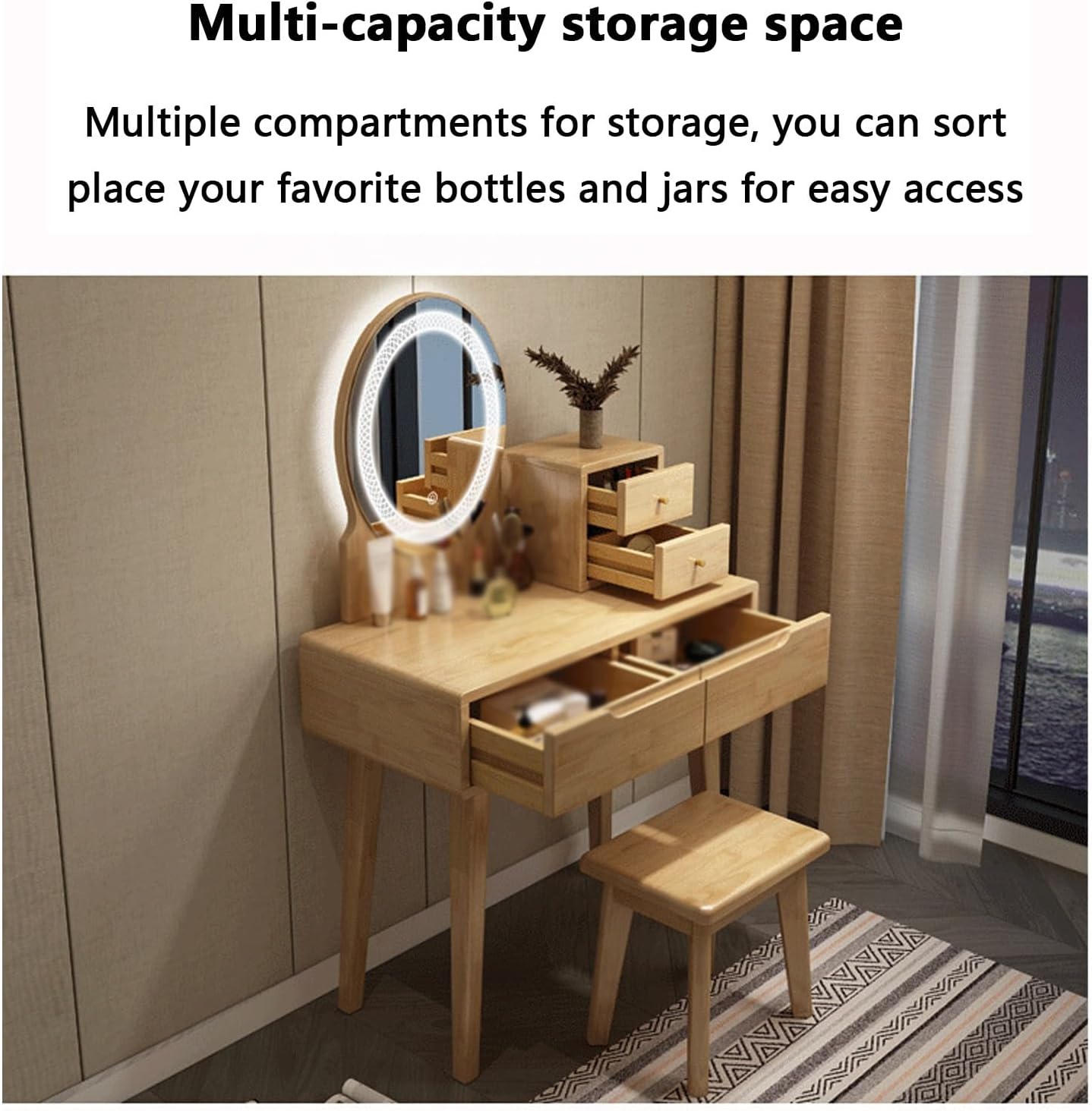 Small Vanity Desk Vanity Desk with Lights Vanity Desk with Mirror and Lights Multi-Capacity Storage Space Light-Filling Makeup Mirror Rounded Corners for Storage Suitable,B-80 * 45 * 75 cm