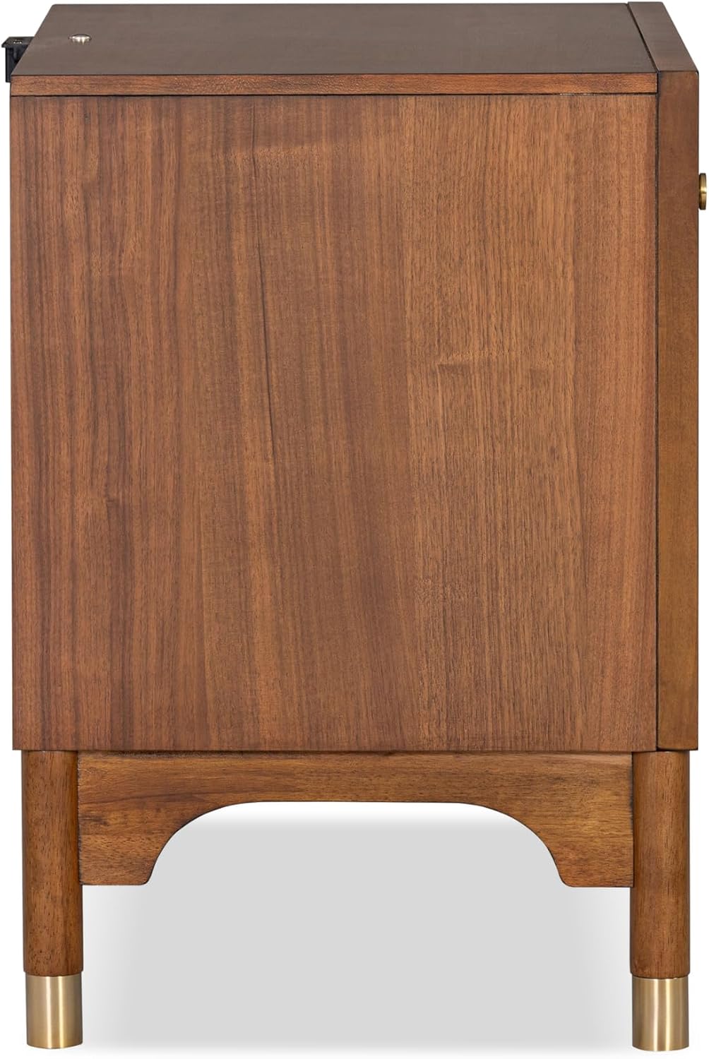 Furniture of America Forma Mid-Century Modern Solid Wood 2-Piece Bedroom Collection, Storage Bed Frame with LED Reading Light and Nightstand with Power Ports, No Box Spring Needed, Walnut, Queen