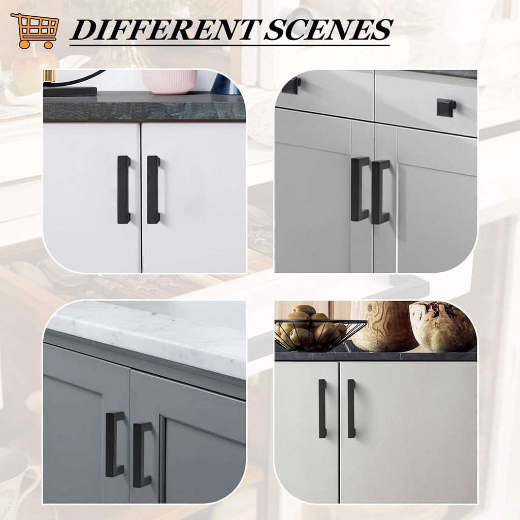 Probrico 100 Pack Black Square Bar Cabinet Pulls Drawer Dresser Handles Stainless Steel Modern Hardware for Kitchen Bathroom Cabinets Cupboard, Hole Center 2-1/2 inch Desk Wardrobe Door Pulls