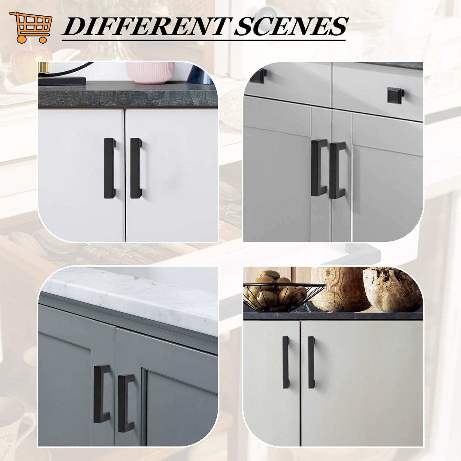 Probrico 100 Pack Black Square Bar Cabinet Pulls Drawer Dresser Handles Stainless Steel Modern Hardware for Kitchen Bathroom Cabinets Cupboard, Hole Center 2-1/2 inch Desk Wardrobe Door Pulls