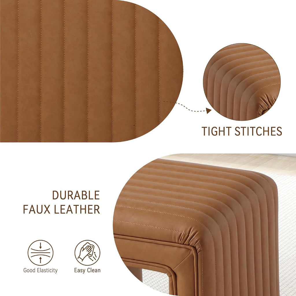 Get Set Style Vanity Stool Chair,Modern Leather Ottoman Foot Stool with Wooden Legs Sofa Bench Footstool Extra Seat for Vanity,Makeup Room,Living Room,Entryway,Office (Fully Assembled)