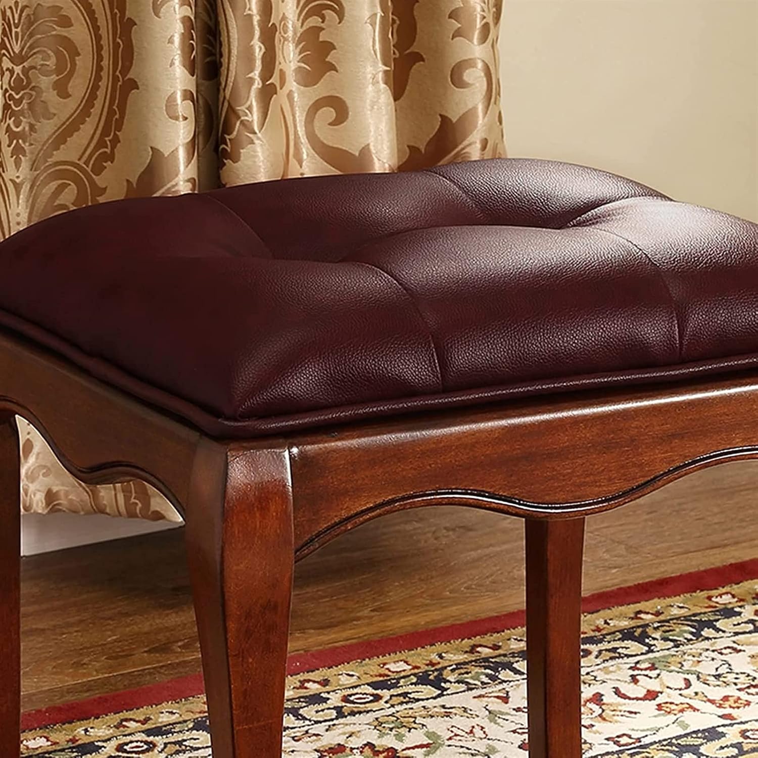 Vanity Bench with Padded Cushion, Vanity Chair Wooden Dressing Stool Piano Stool Guzheng Stool Simple Dining Stool Rubber Wood Frame(Brown)