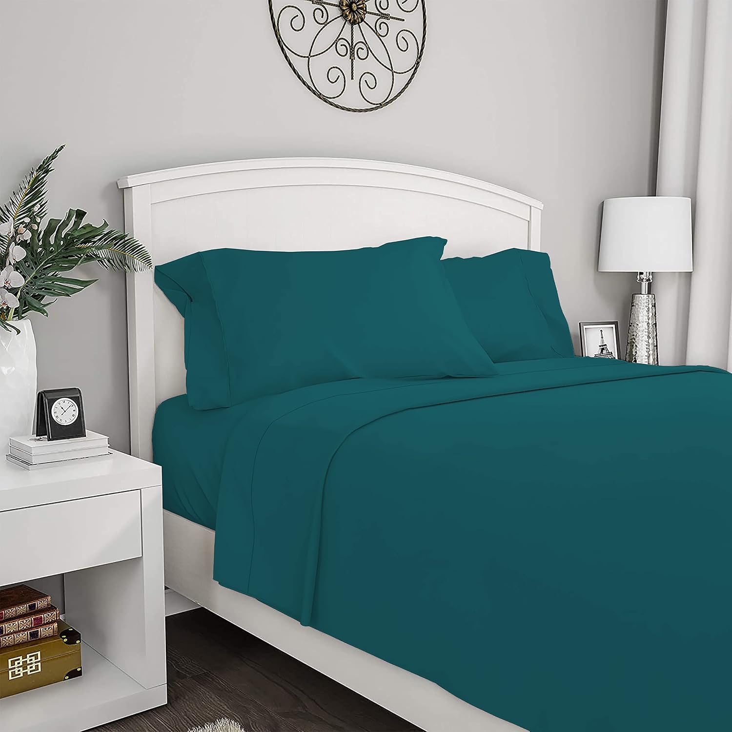 4 Piece Solid Bed Sheet Set- 600TC Egyptian Cotton - Luxury Bedding Set Fits Up to 19 Inches Deep Pocket - 4 Piece Sheet Set (Full Size, Teal)
