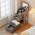 Lvifur Small 3-in-1 Vanity Desk with Mirror, Compact Makeup Table w/Cushioned Stool, Modern Grils' Dressing Table Vanity Set for Apartment, Loft, Dormitory (Grey)