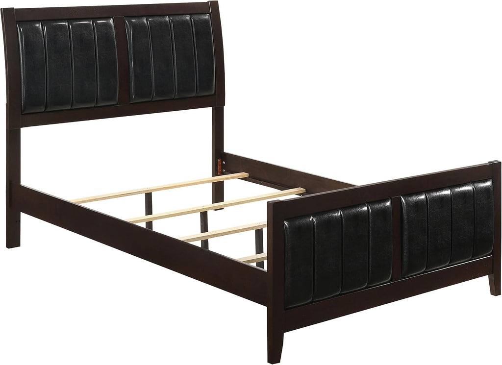 Coaster Home Furnishings Carlton Contemporary 4-Piece Bedroom Set Leatherette Upholstered Eastern King Size Panel Bed Frame 51-inch Headboard Cappuccino 202091KE-S4