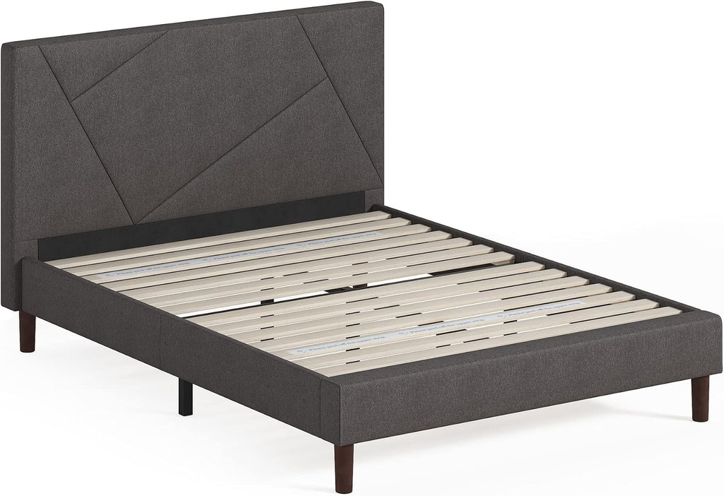 Zinus Judy Upholstered Platform Bed Frame, Mattress Foundation, Wood Slat Support, No Box Spring Needed, Easy Assembly, Queen