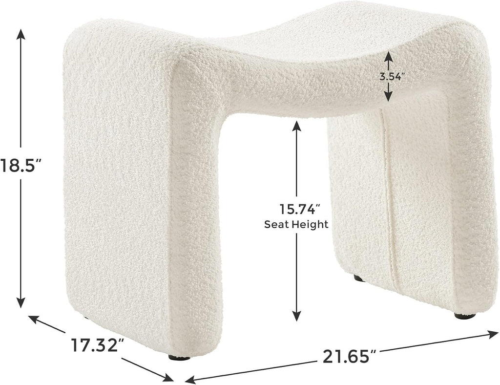 Modern Boucle Ottoman, Vanity Stool Chair, Foot Stool with Wooden Legs Sofa Bench Footstool Extra Seat for Vanity, Makeup Room, Living Room, Entryway, Set 2, White