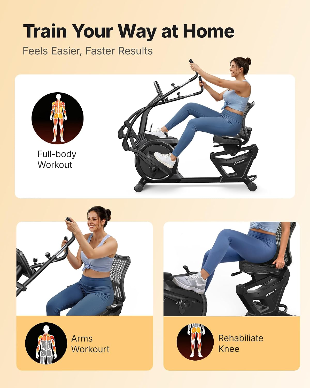 MERACH Recumbent Exercise Bikes for home, Light Commercial High-end Recumbent Bike for Seniors Adults, Magnetic Recumbent Exercise Bike with Smart Bluetooth and Exclusive App, LCD, Heart Rate Handle