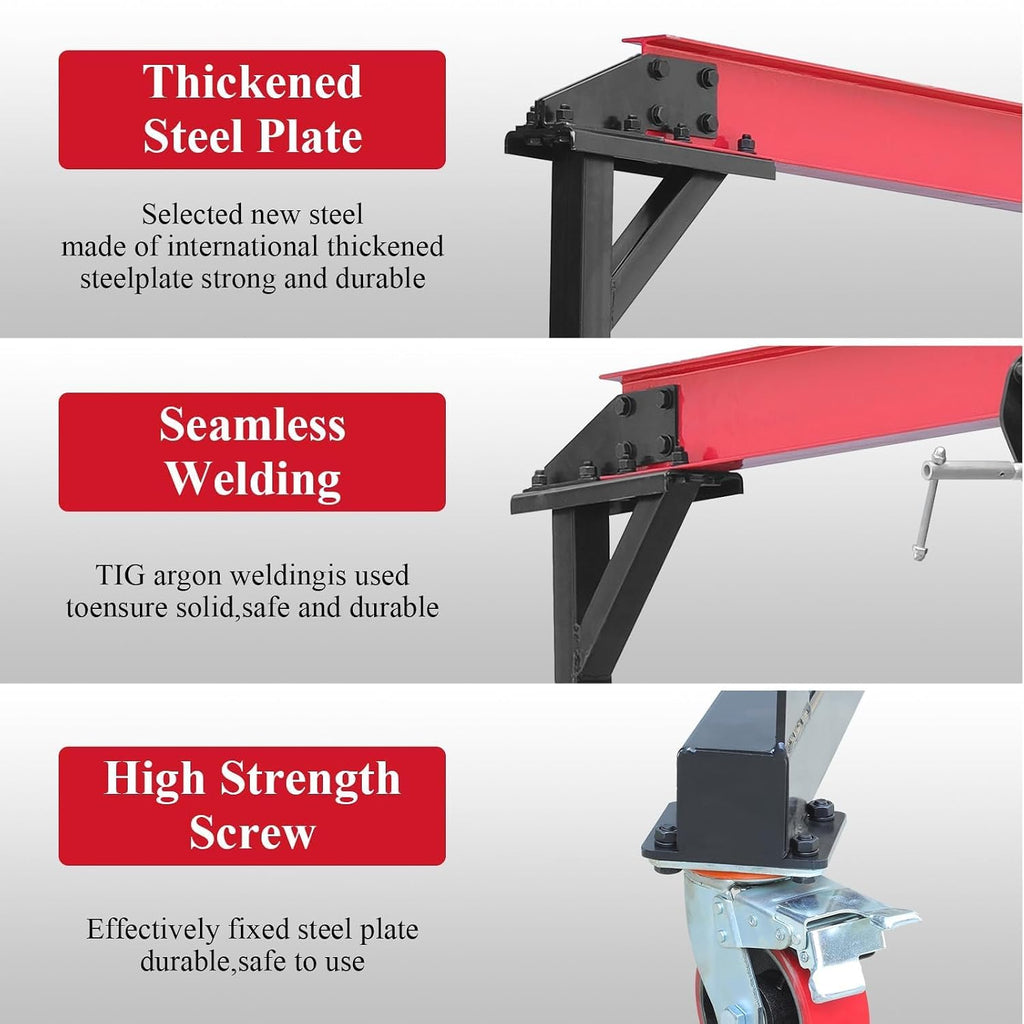 4400LBS Adjustable Gantry Crane Portable Shop Hoist with 360° Locking Wheels Height Adjustable from 96.5 to 143.7 Inches for Workshop Garage Factory Heavy Duty Lifting Equipment