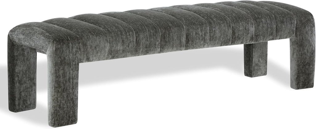 SAFAVIEH Couture Collection – Bellisima Dark Green Channel Tufted Chenille Bench, Modern Upholstered Accent Seating (SFV5127K)