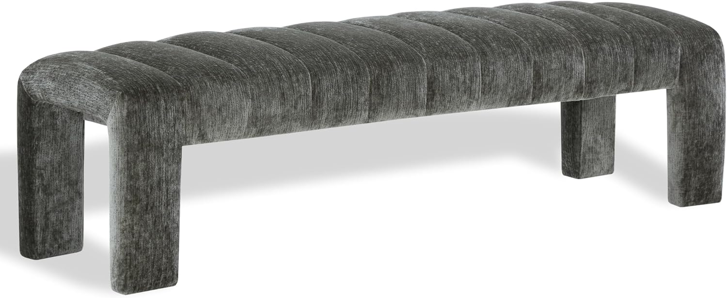SAFAVIEH Couture Collection – Bellisima Dark Green Channel Tufted Chenille Bench, Modern Upholstered Accent Seating (SFV5127K)